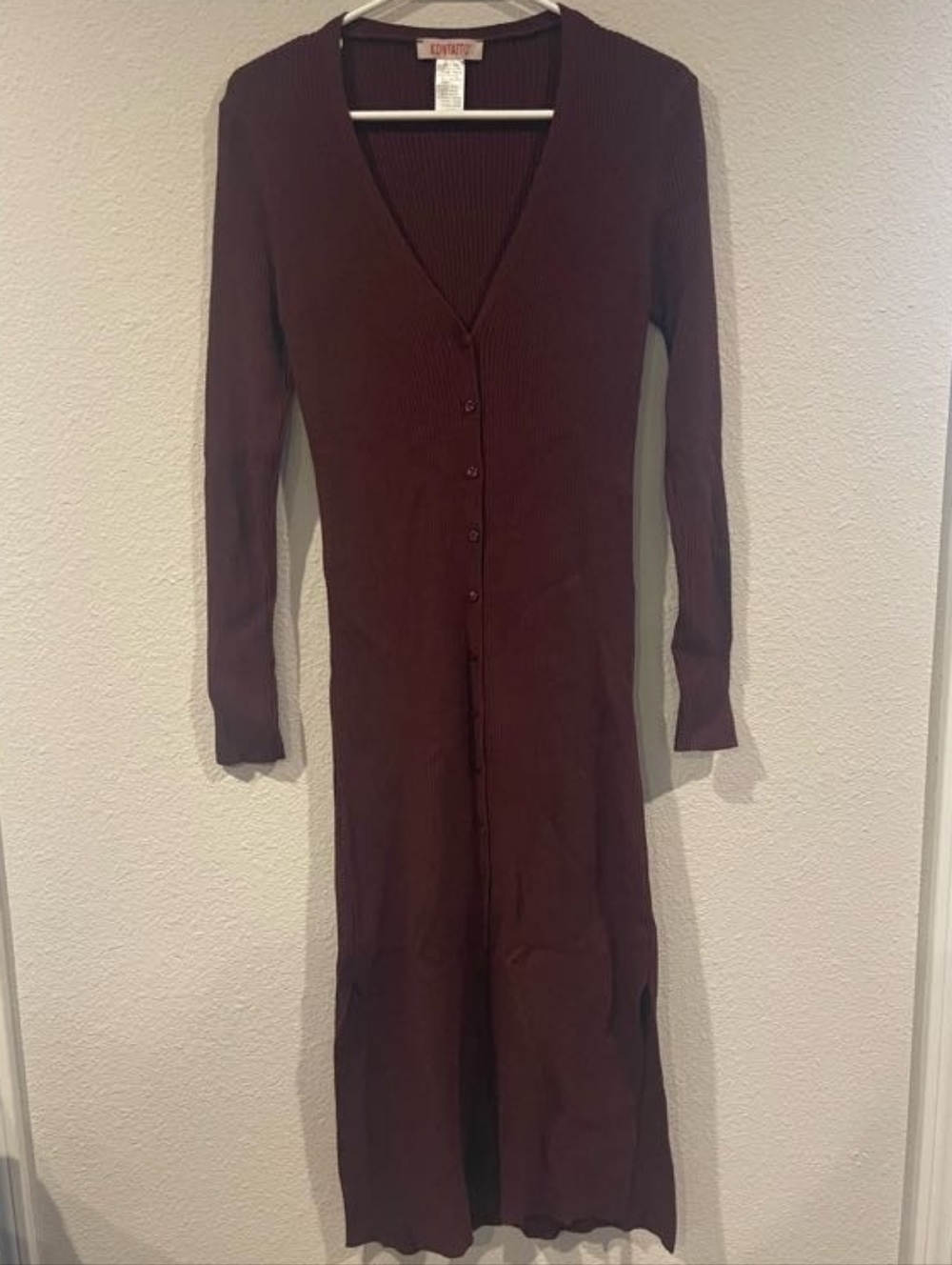 Kontatto Womens Wool Cashmere Blend Ribbed Long Button Up Cardigan Sweater SZ S